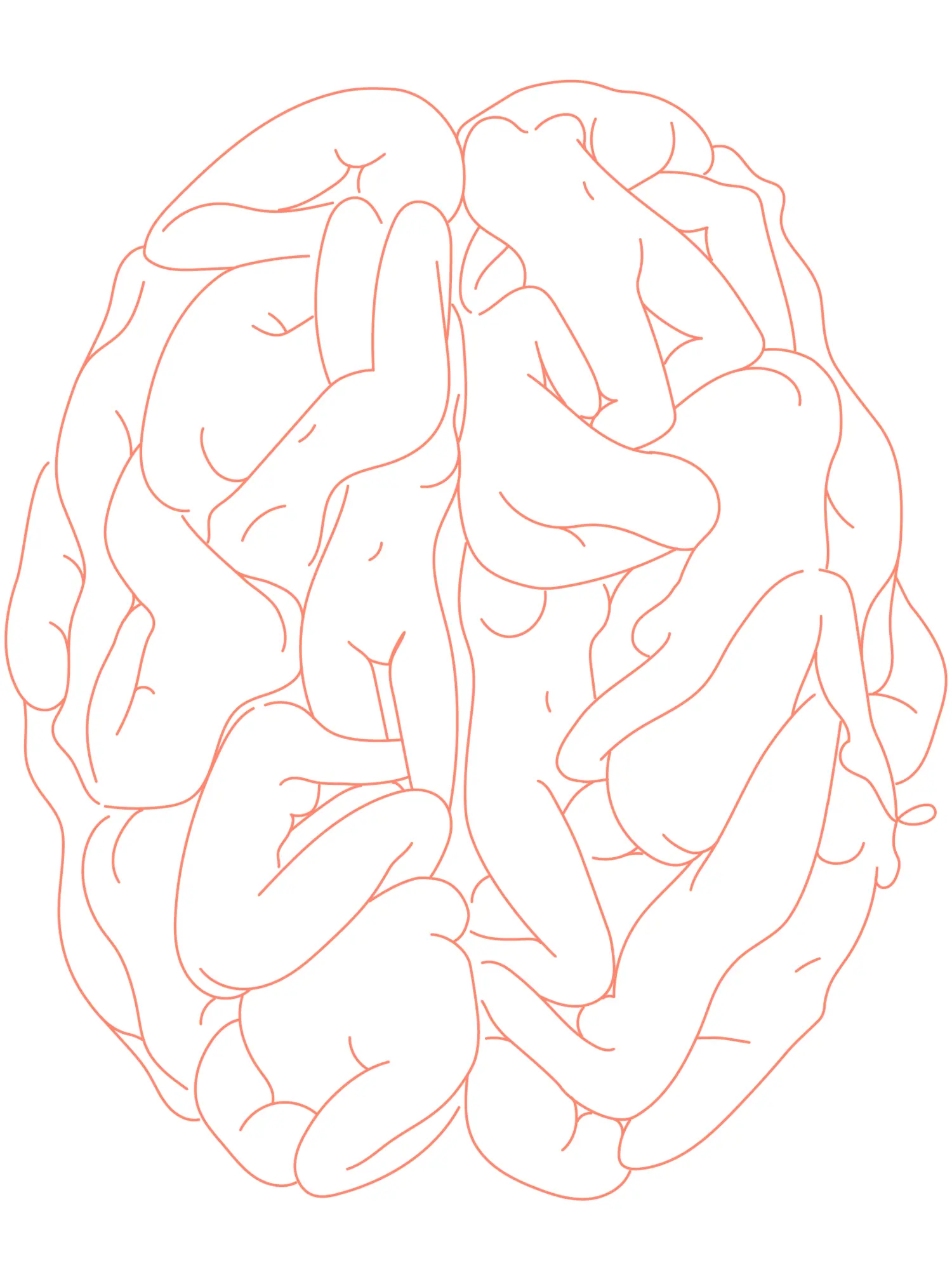 Lines in the shape of bodies that together form the shape of a brain.