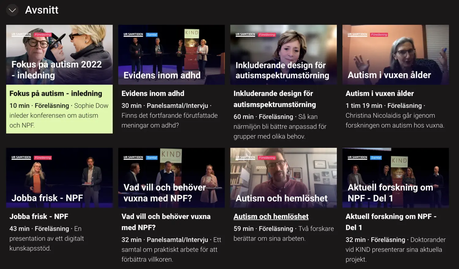 Skärmbild över UR-inslag från Fokus på autism