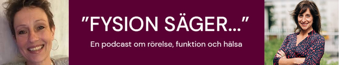 Logga med text Fysion säger i mitten, med porträtt av Annette Heijne och Anna Pettersson på varsin sida.