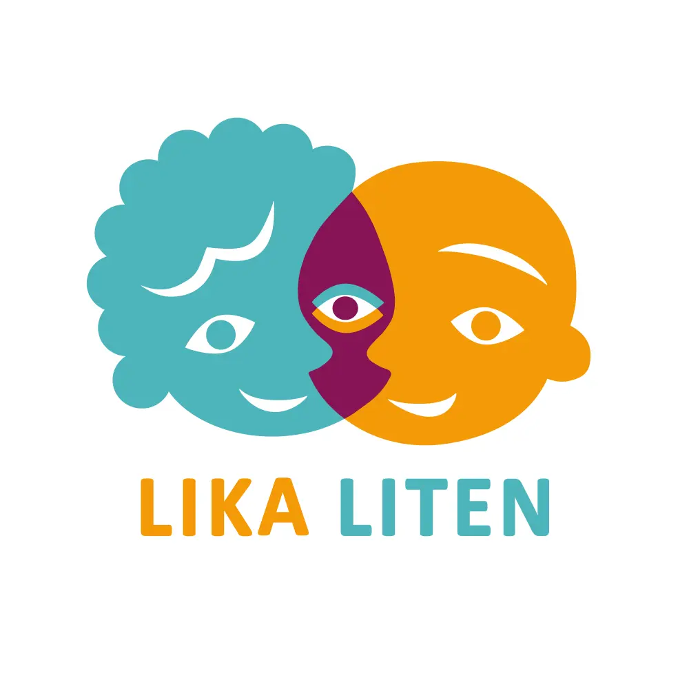 Illustration med logotyp för forskningsprogram Lika Liten skapad av Lotta Sjöberg.