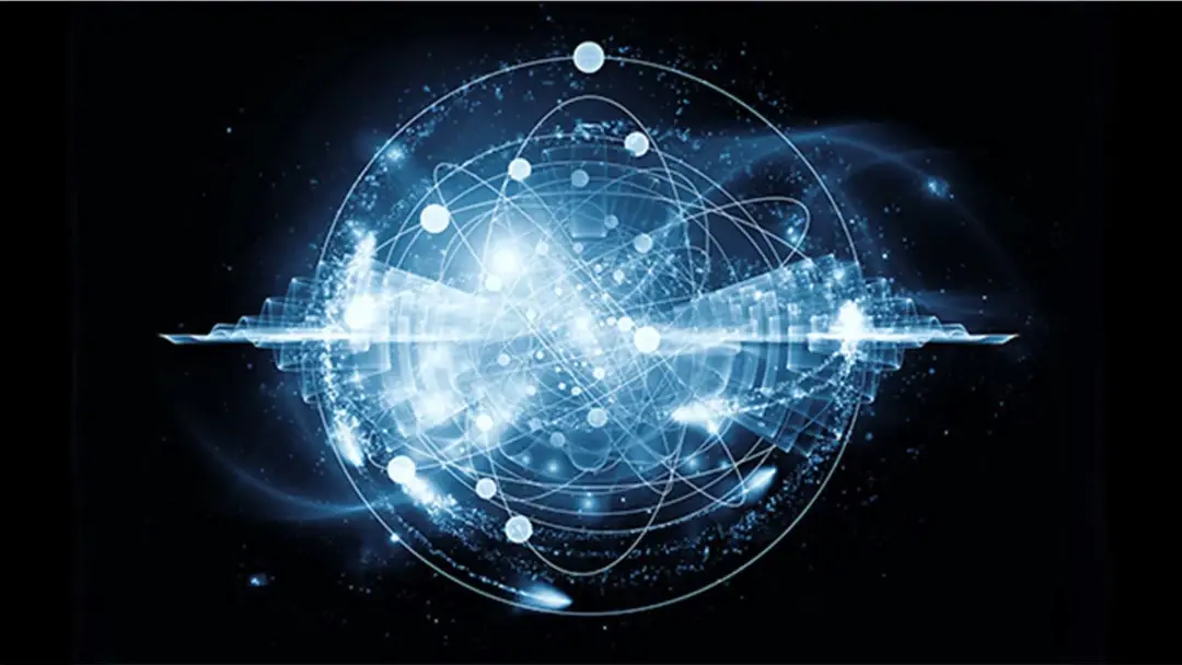 Abstract concept of atom and quantum waves illustrated with fractal elements