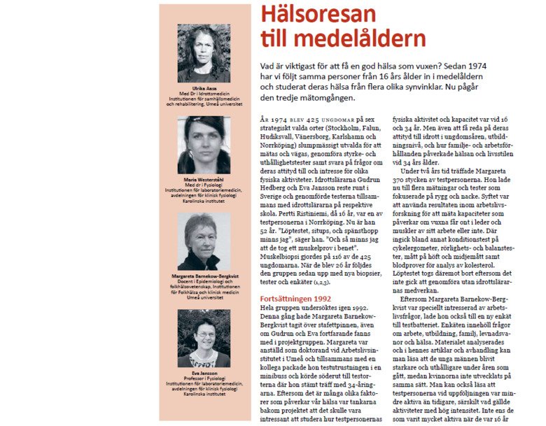 Screenshot av artikel i Svensk idrottsforskning om forskningsstudien: kapacitet och hälsa.