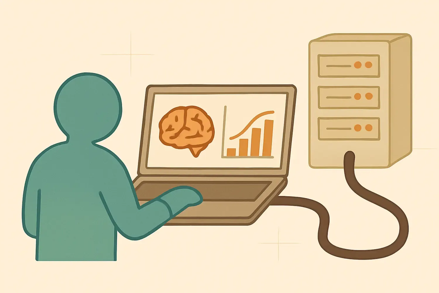 An sketch of a person using a computer