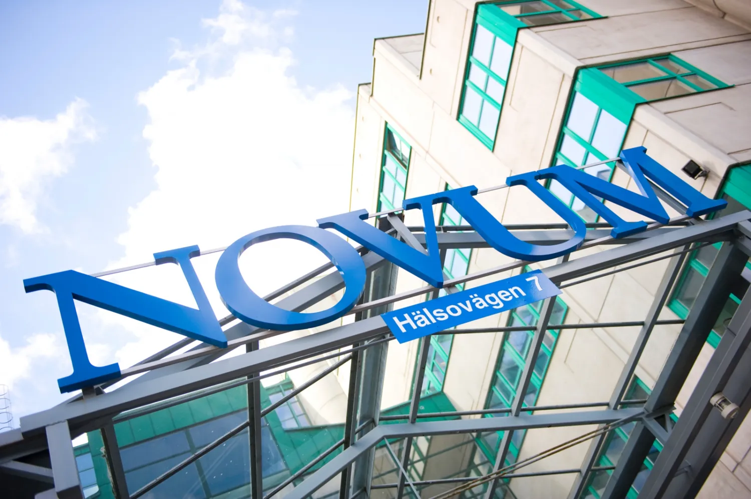 Shot of the NOVUM sign in Huddinge.