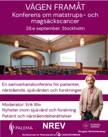 Konferensaffisch med arrangörer och bild på moderator