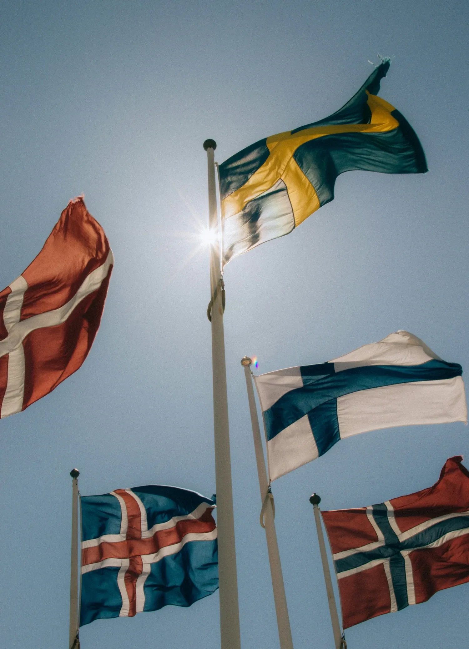 Flagpoles with the Nordic countries' flags hoisted