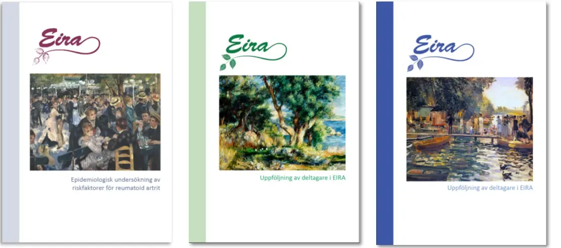 Framsidorna på de tre enkäthäften som används i studien.