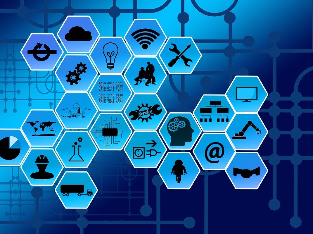 Illustration of it networks. Blue background.