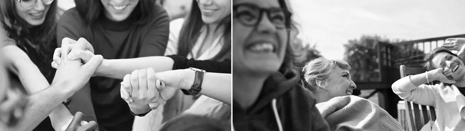 collage bilder på människor och sammanflätade händer