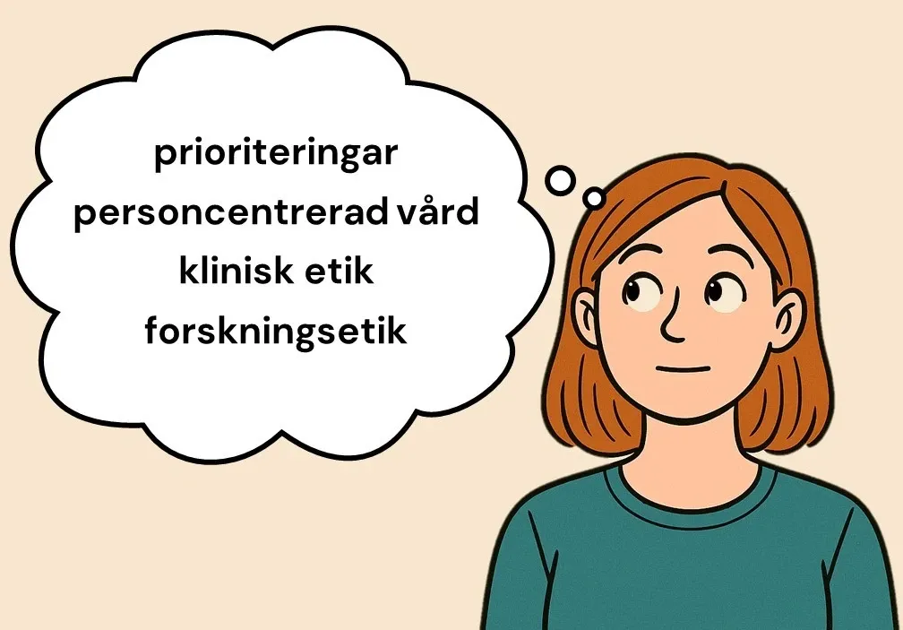 Funderande kvinna med ordmoln