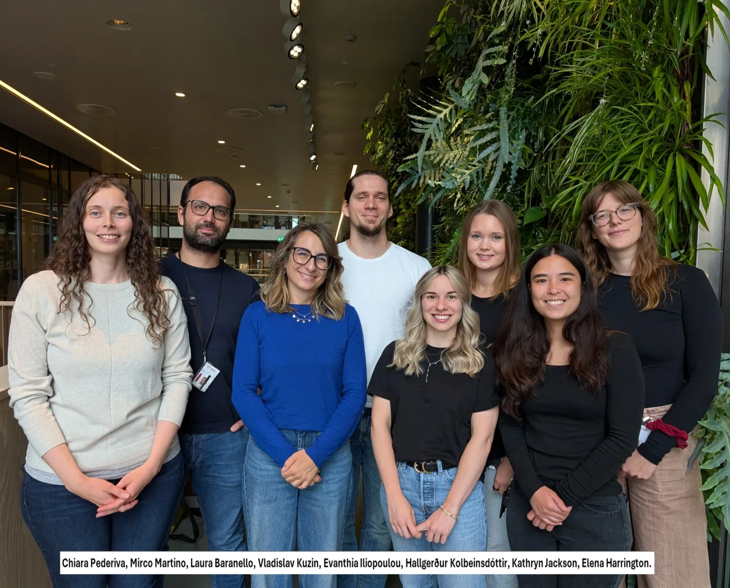 A group of 8 people on a row.