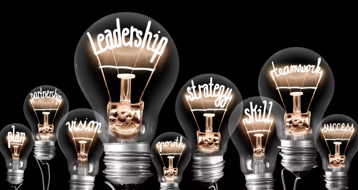 Glödlampor med text i för att symbolisera organisationsutveckling