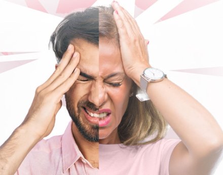 Decorative image showing person reaching his hands to the head, seemingly suffering from migraine or cluster headache